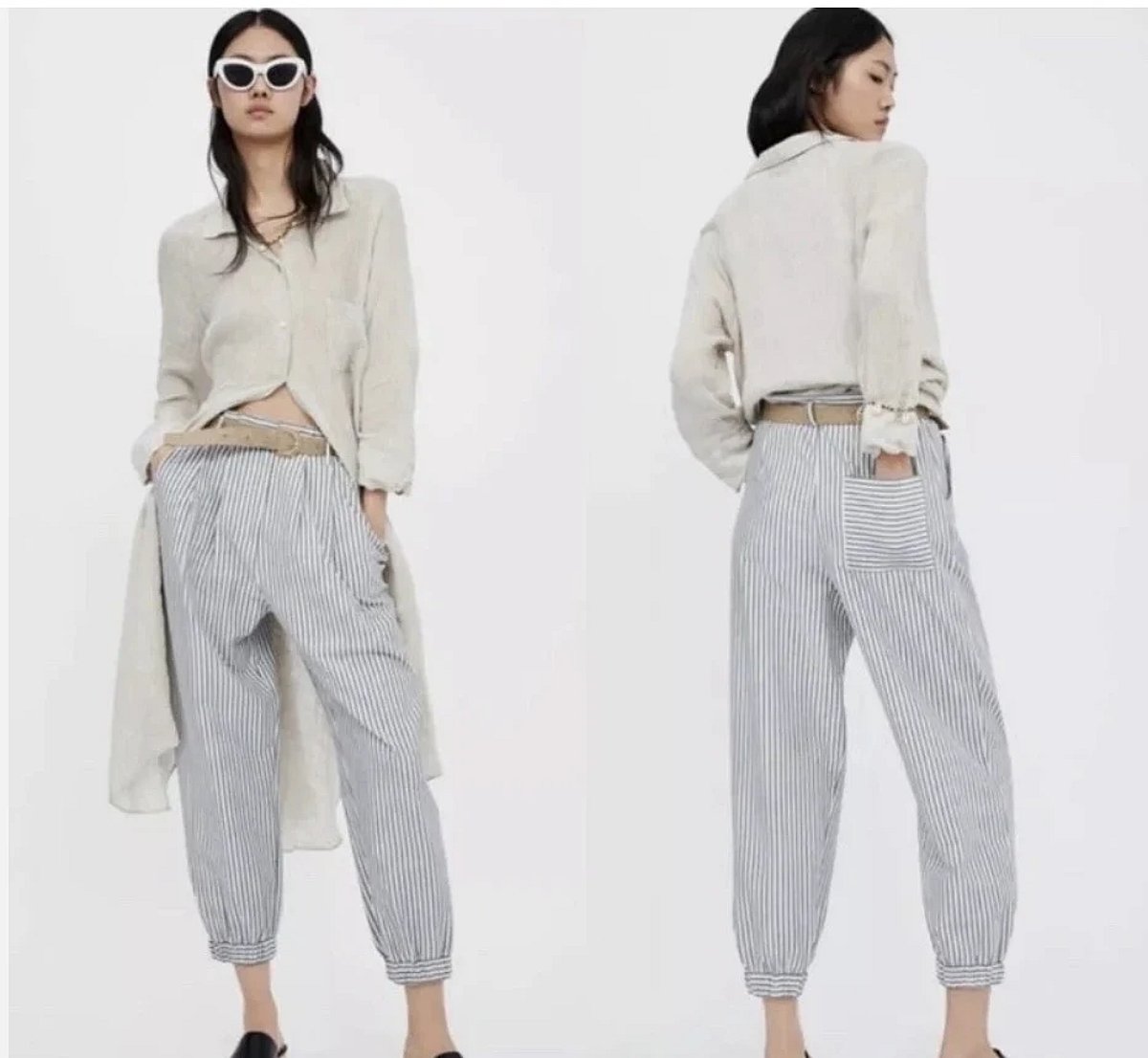 Striped high-waisted tapered trousers, photo 2