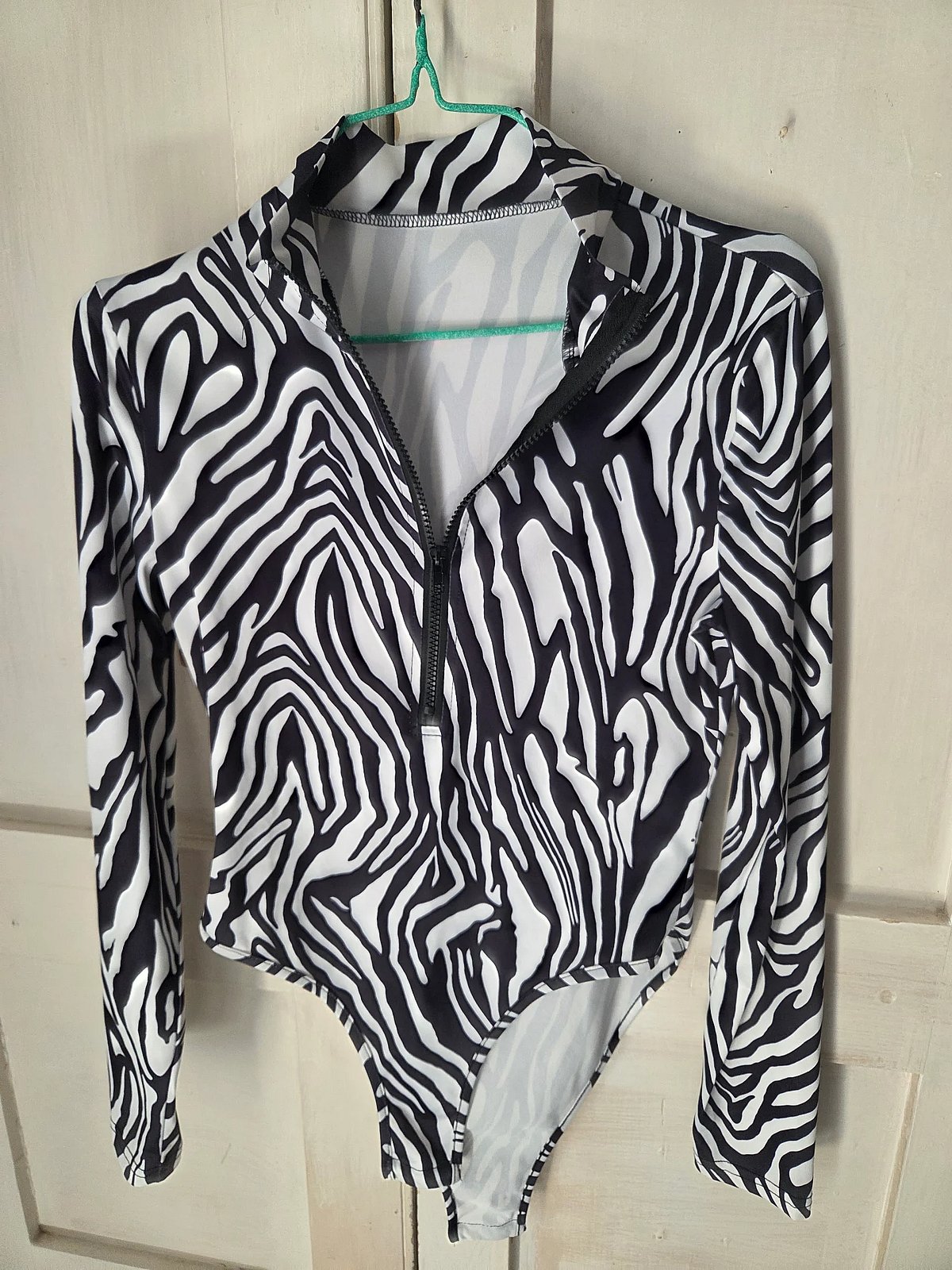 Zebra Print Zip Front Bodysuit, photo 2