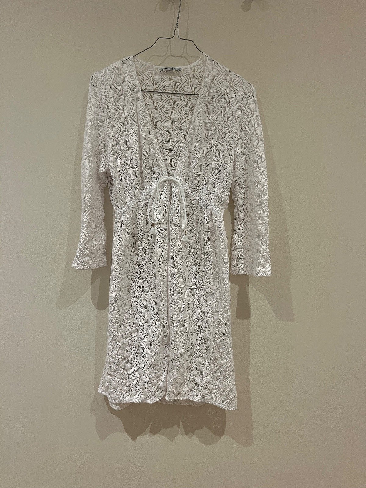 Oysho White crochet tie-front coverup, photo 2
