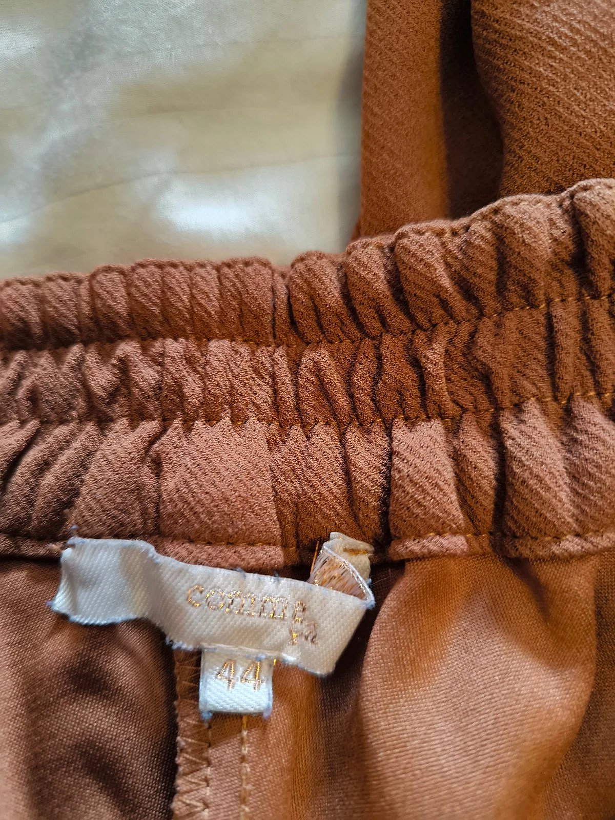 Tan high-waisted wide-leg trousers, photo 4