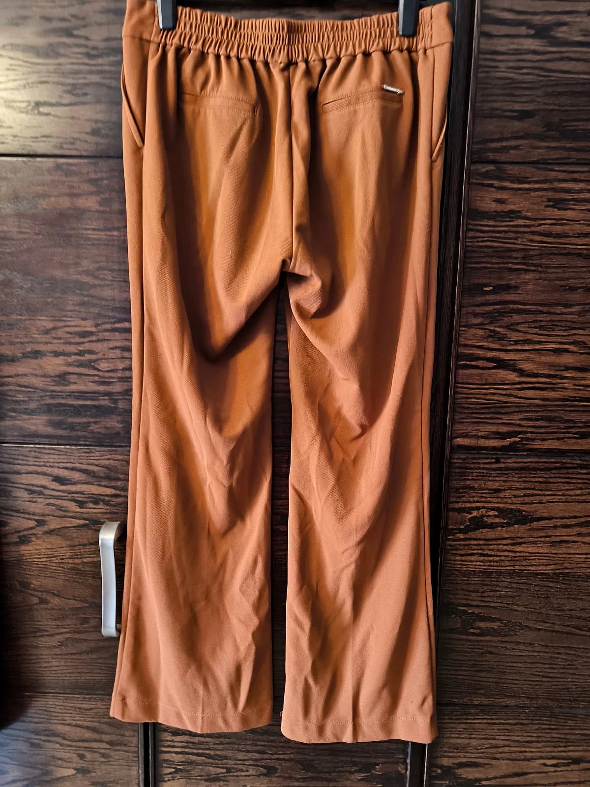 Tan high-waisted wide-leg trousers, photo 2