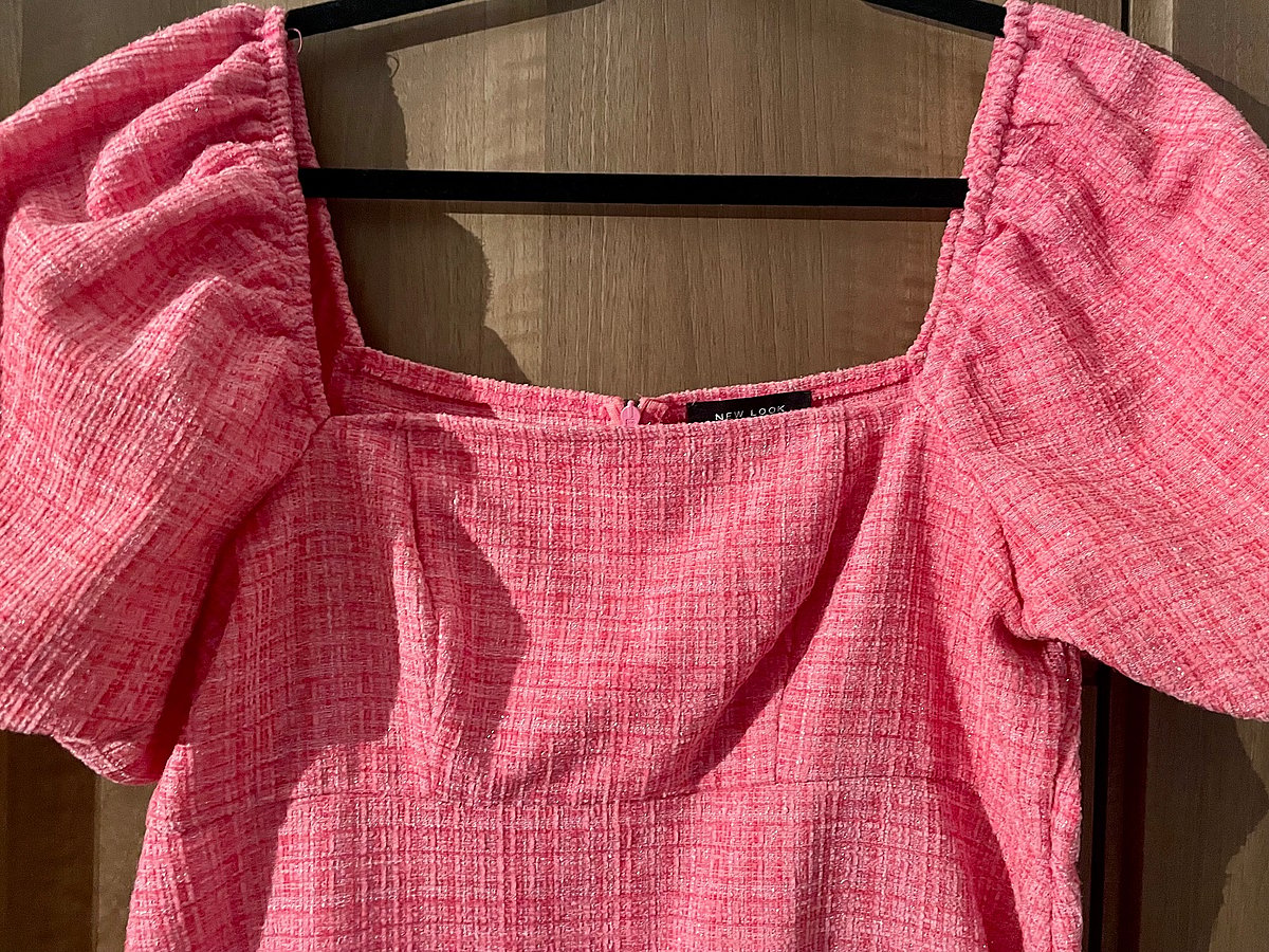 Pink textured puff sleeve dress, photo 2