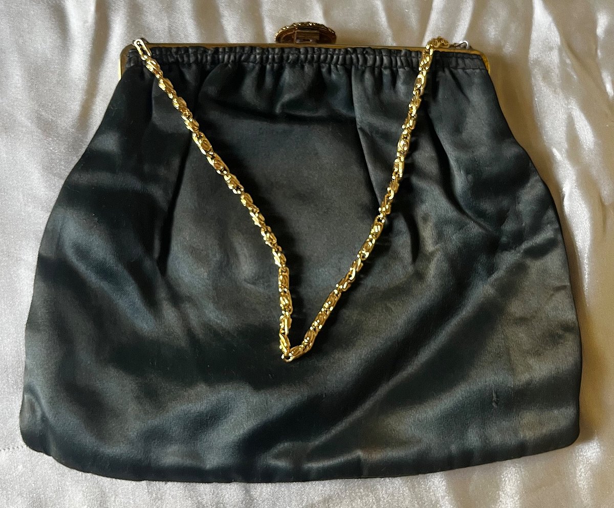 Vintage Black Satin Evening Bag, photo 6