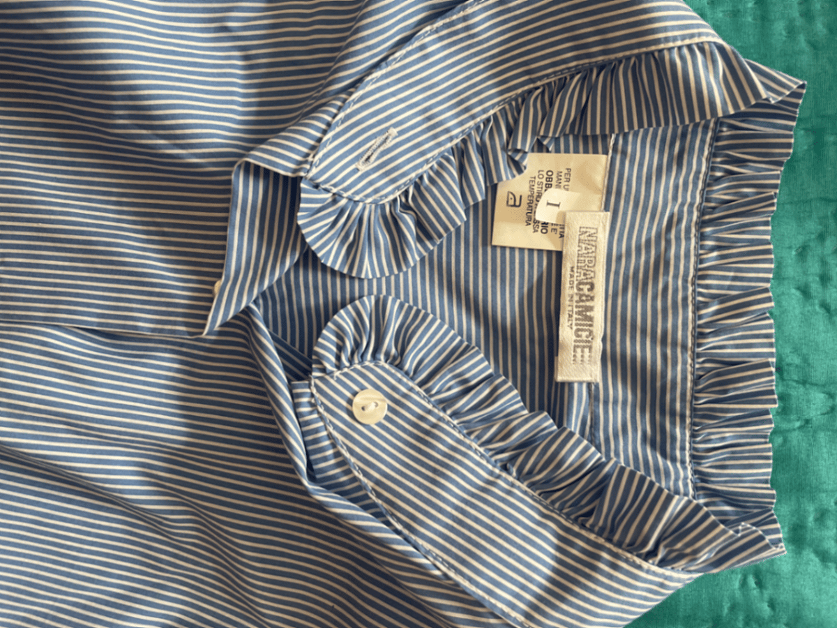 Blue Striped Ruffle Collar Shirt - photo 3