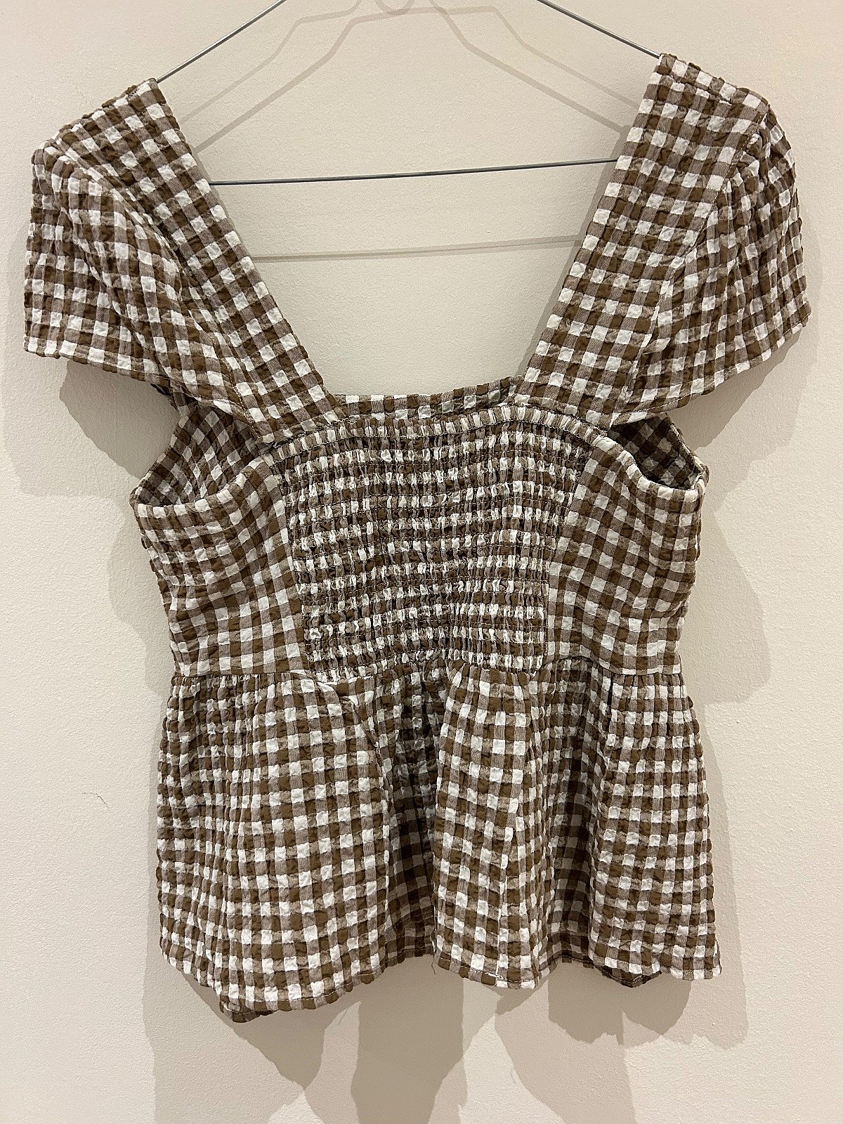 M&S Brown Gingham Peplum Top, photo 2