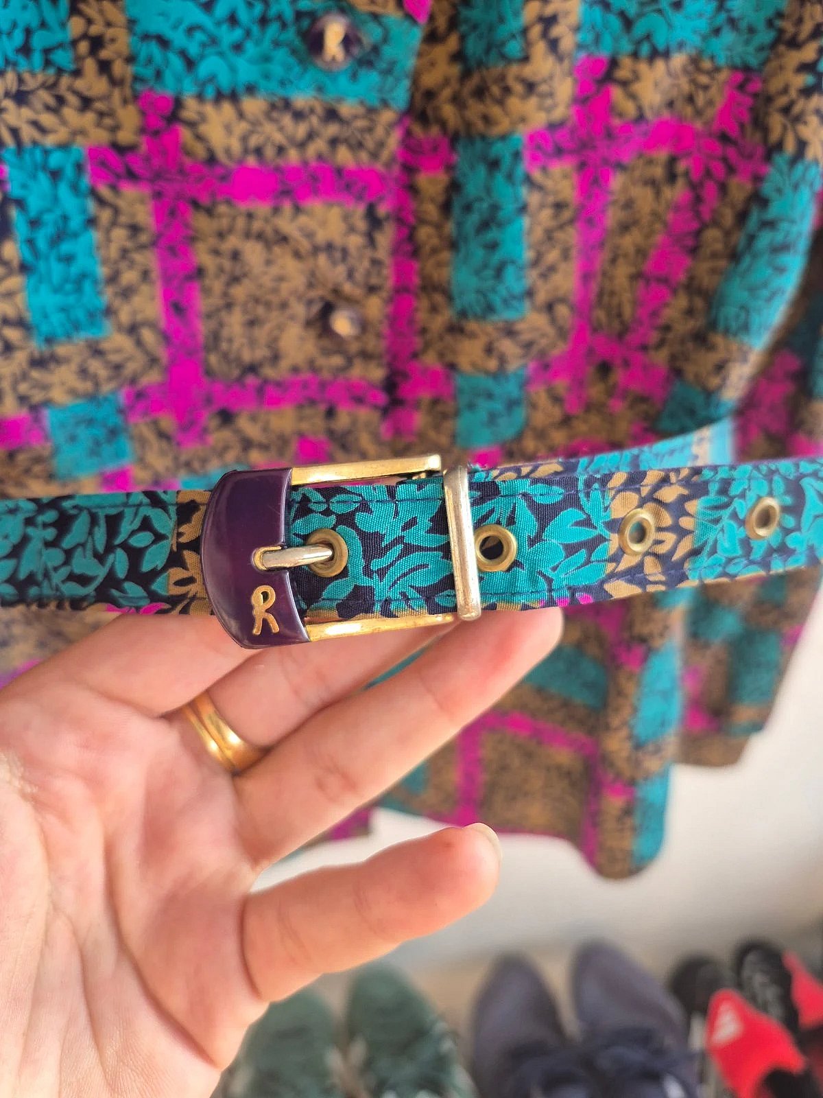 Vintage floral belted button shirt, photo 3