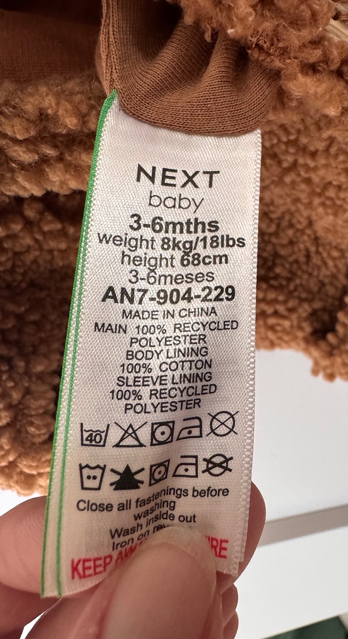 NEXT Baby - Sherpa Bear pramsuit brown - 3/6 months, photo 2
