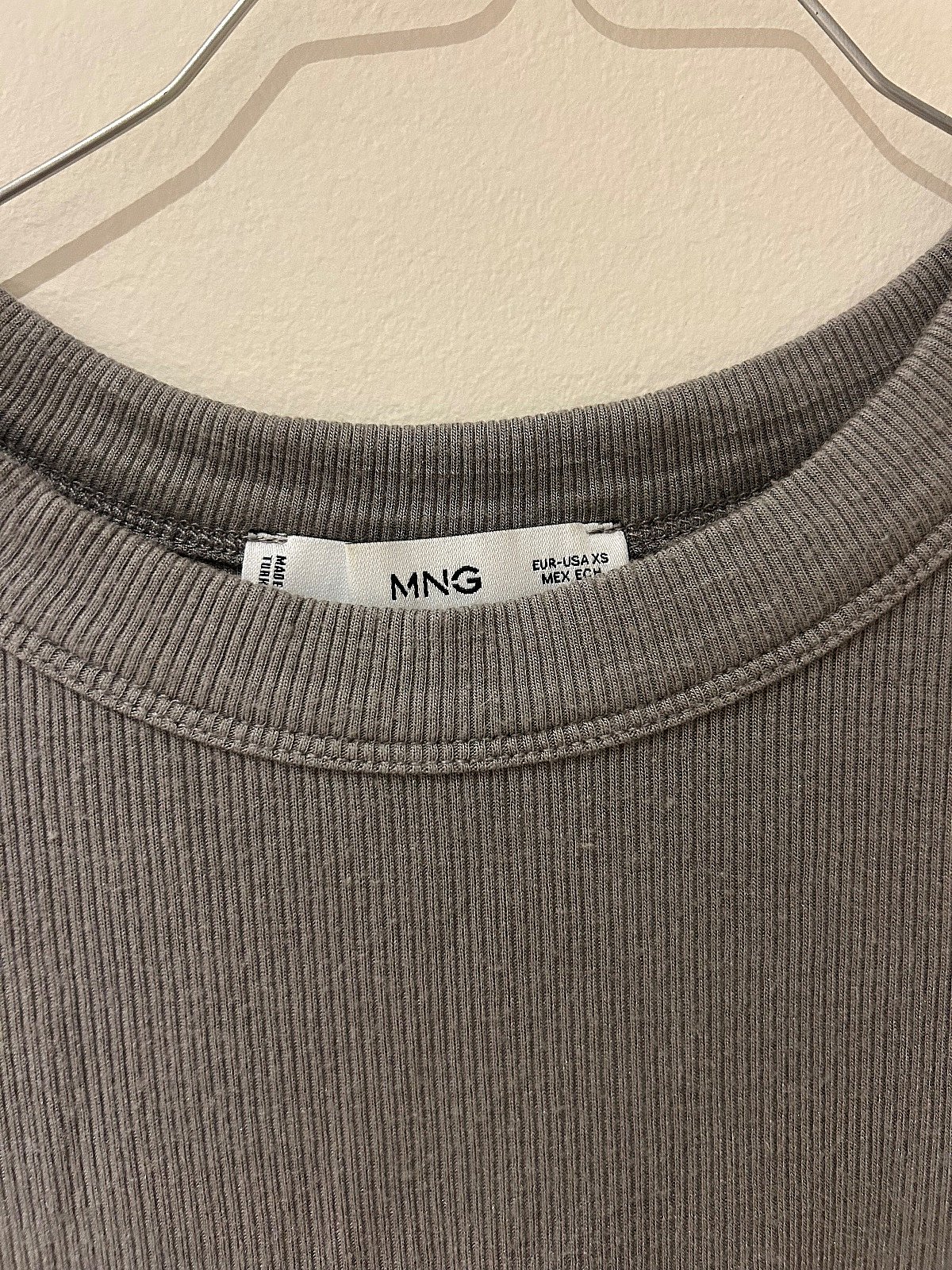 Mango Ribbed grey crew neck top, photo 4
