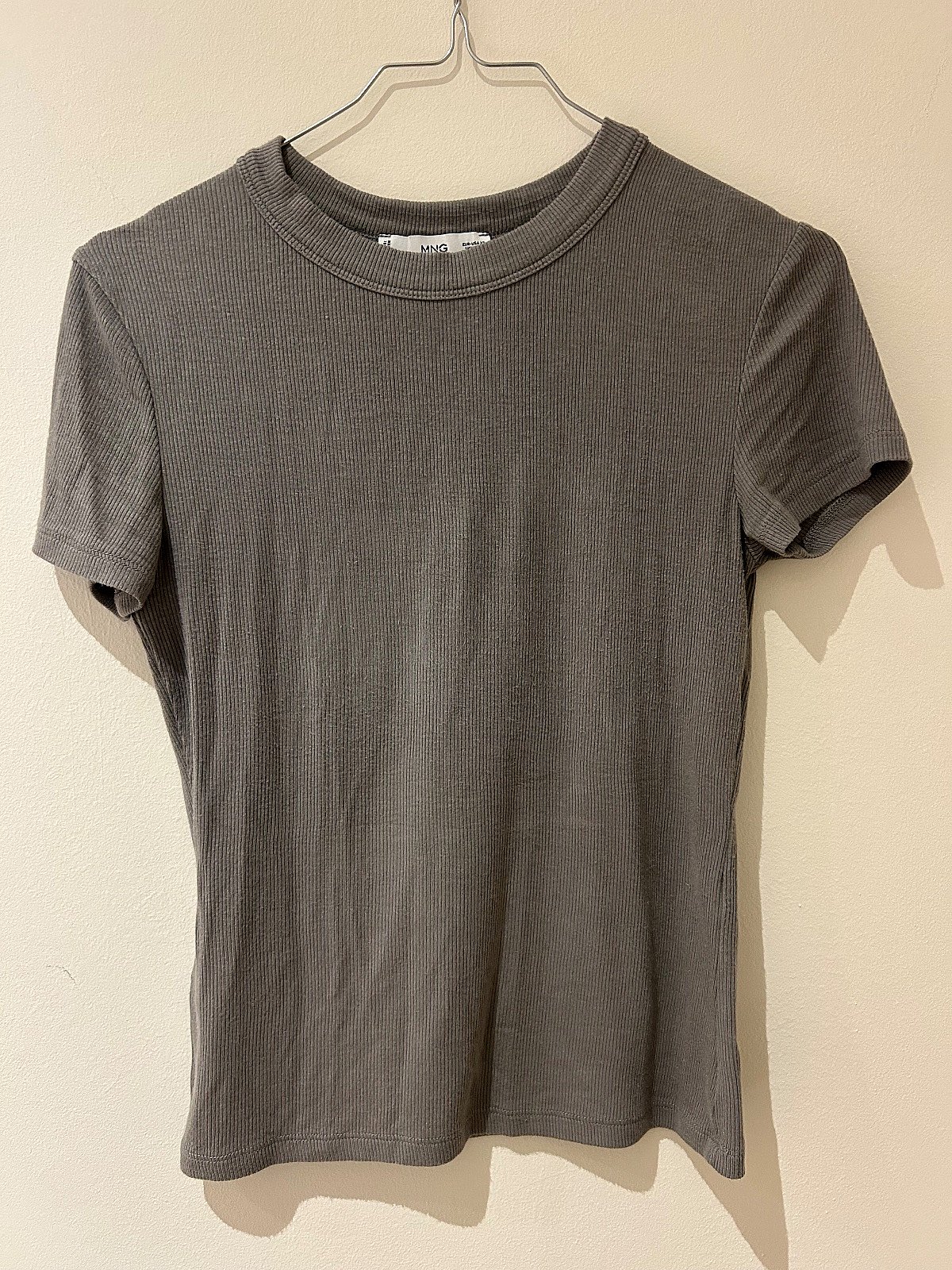 Mango Ribbed grey crew neck top, photo 2