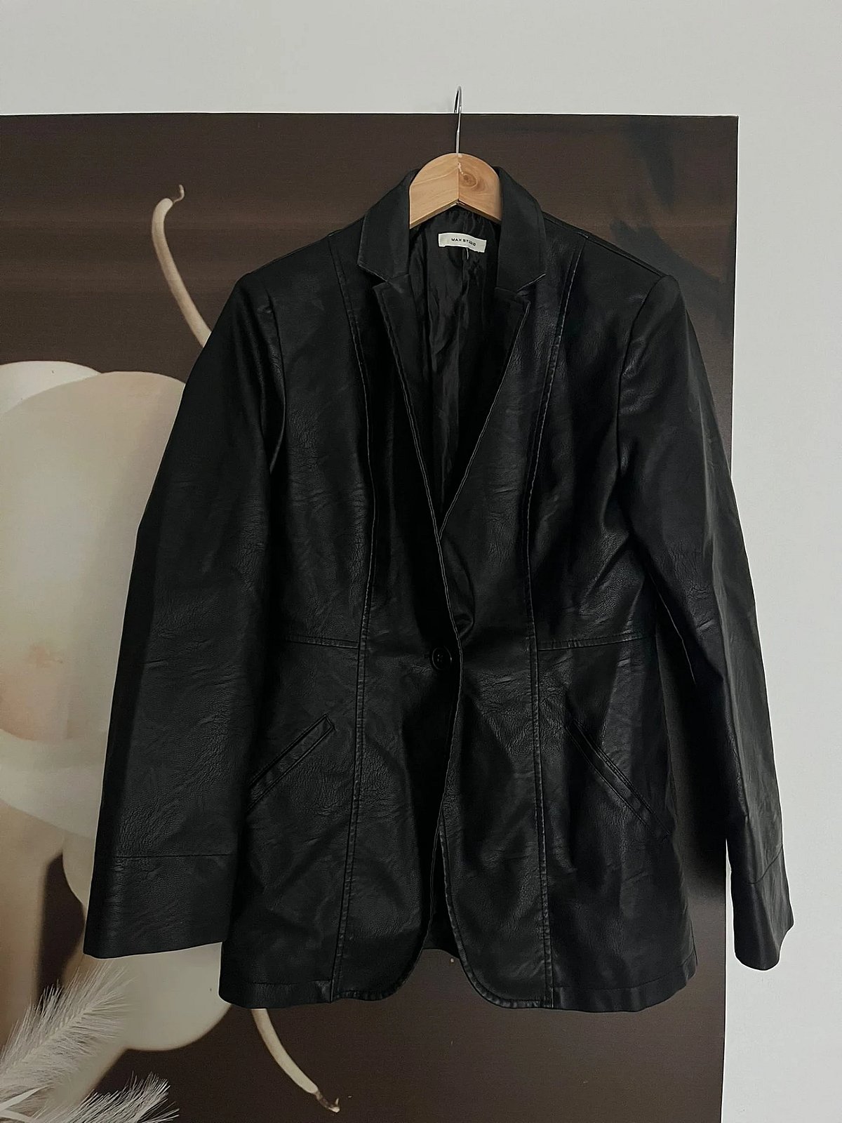 Black Faux Leather Tailored Blazer, photo 5