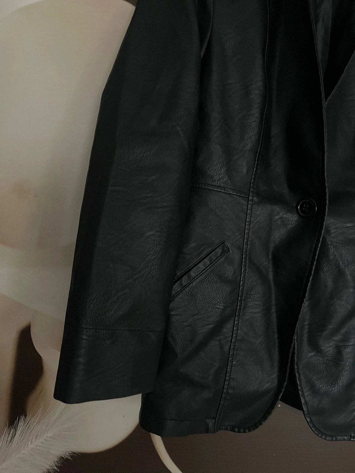 Black Faux Leather Tailored Blazer, photo 4