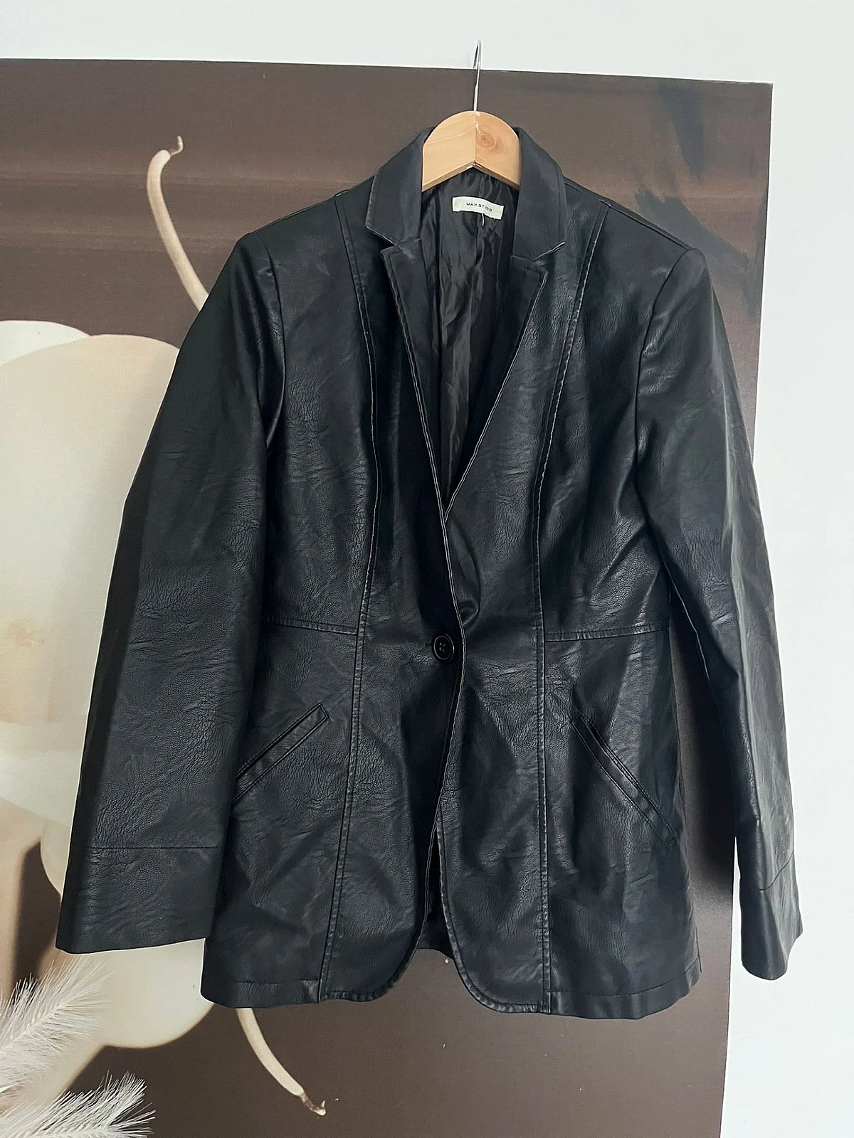 Black Faux Leather Tailored Blazer, photo 6