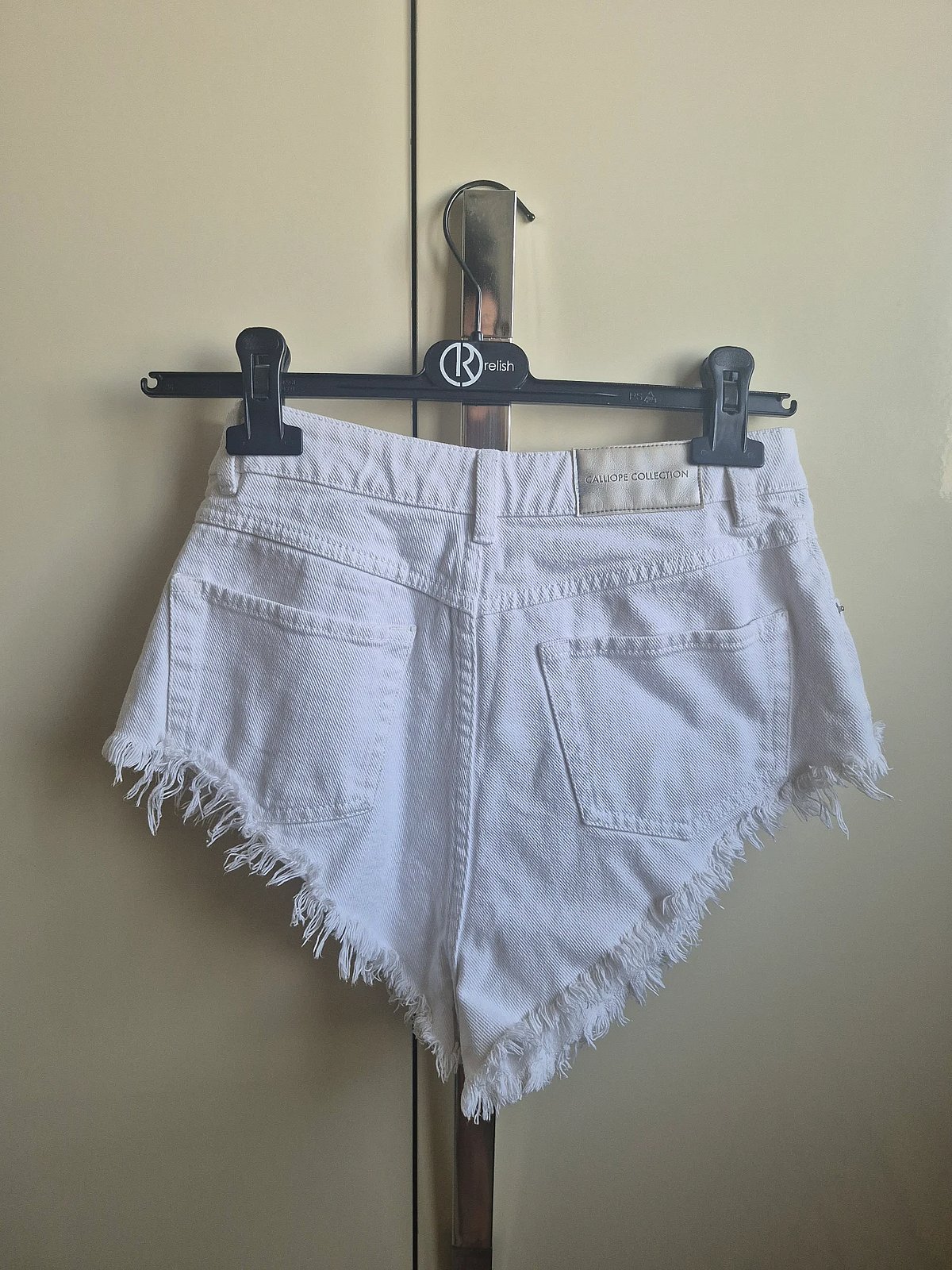 Calliope - White Frayed Hem Denim Shorts , photo 4