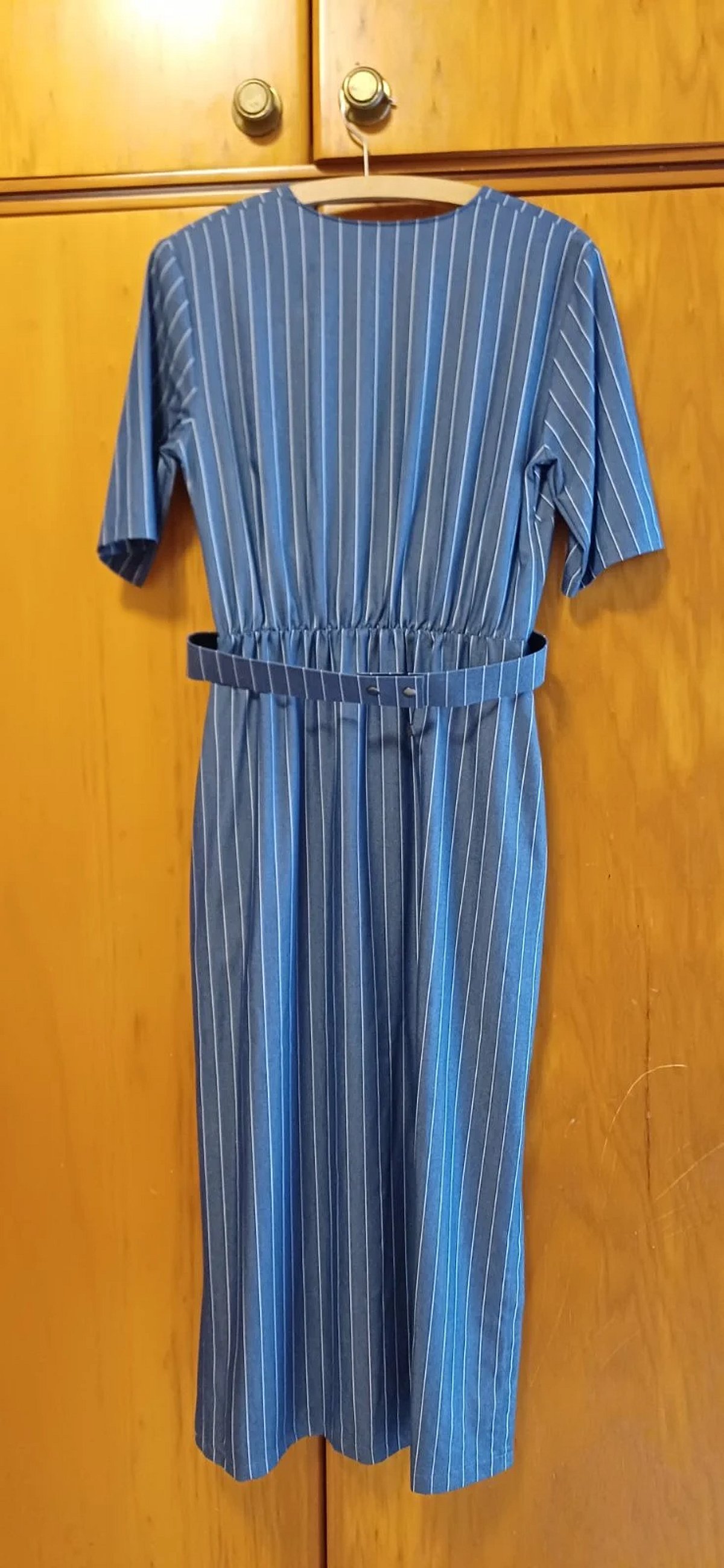 Striped belted denim wrap dress - photo 2