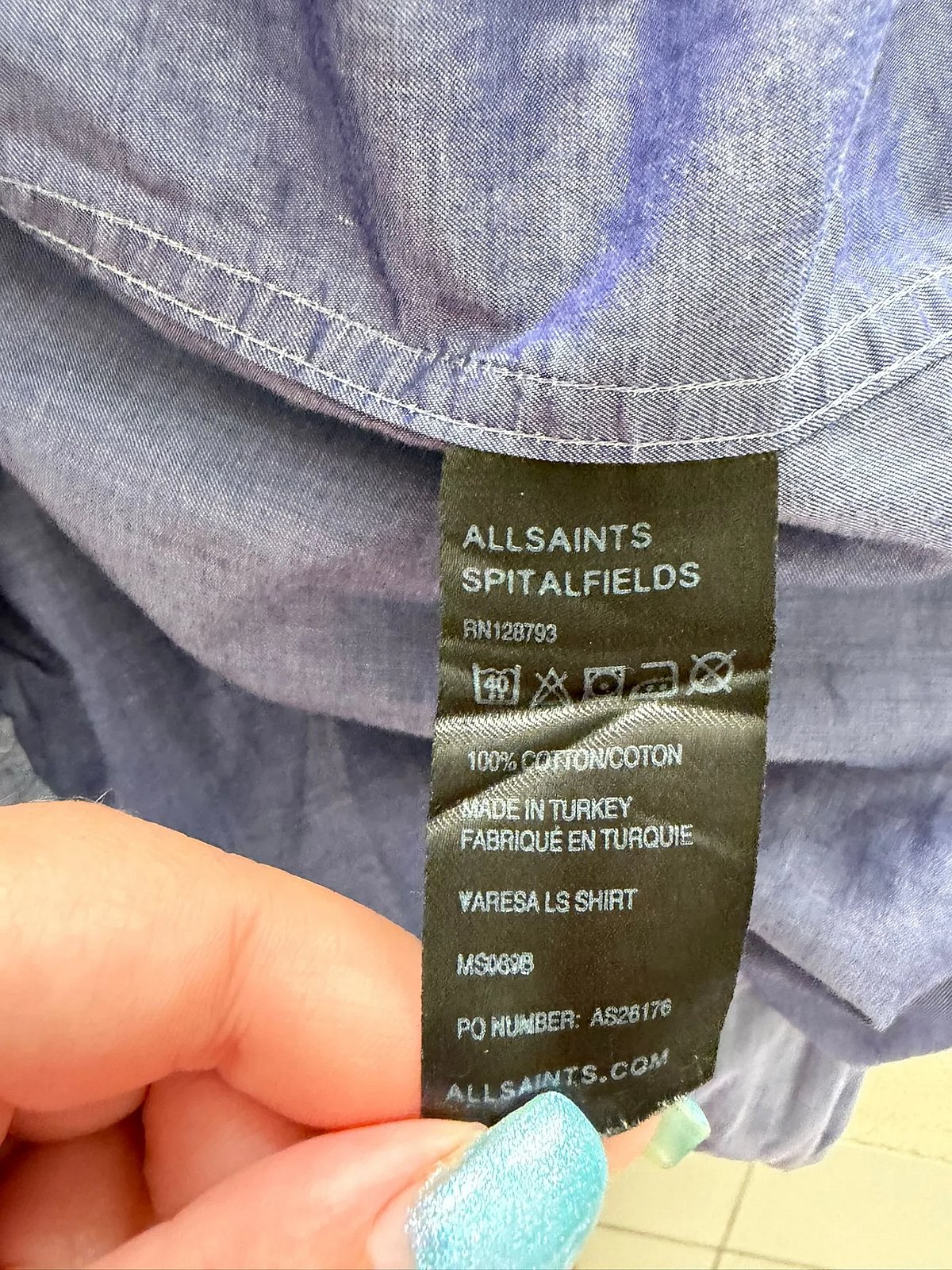 AllSaints Blue Cotton Long Sleeve Shirt, photo 2