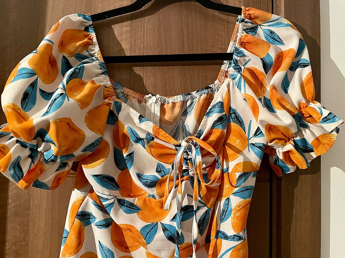 Orange print puff sleeve dress, photo 2