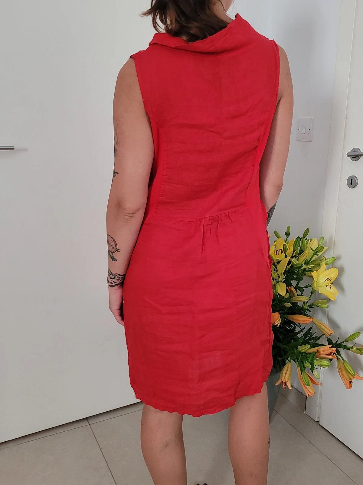 Red 100% linen Italian dress - photo 2