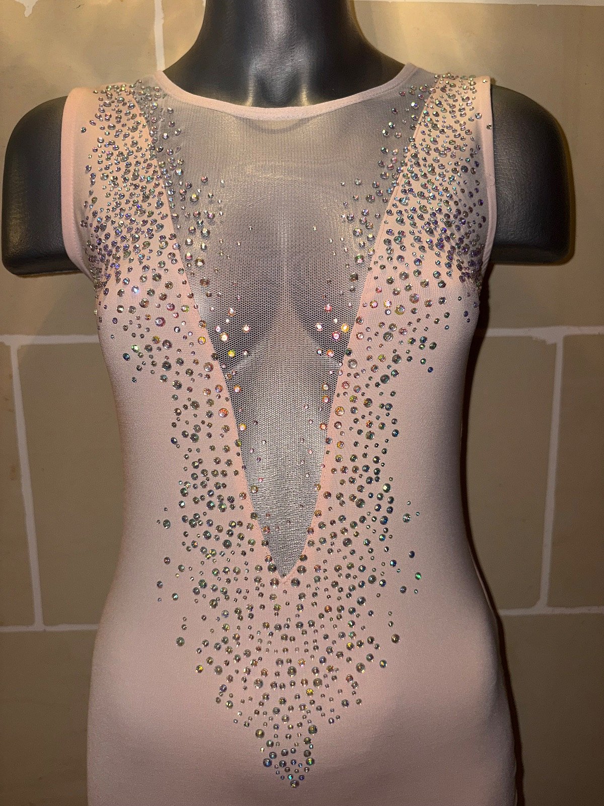 Peach Mesh Plunge Neckline Dress Size M, photo 2