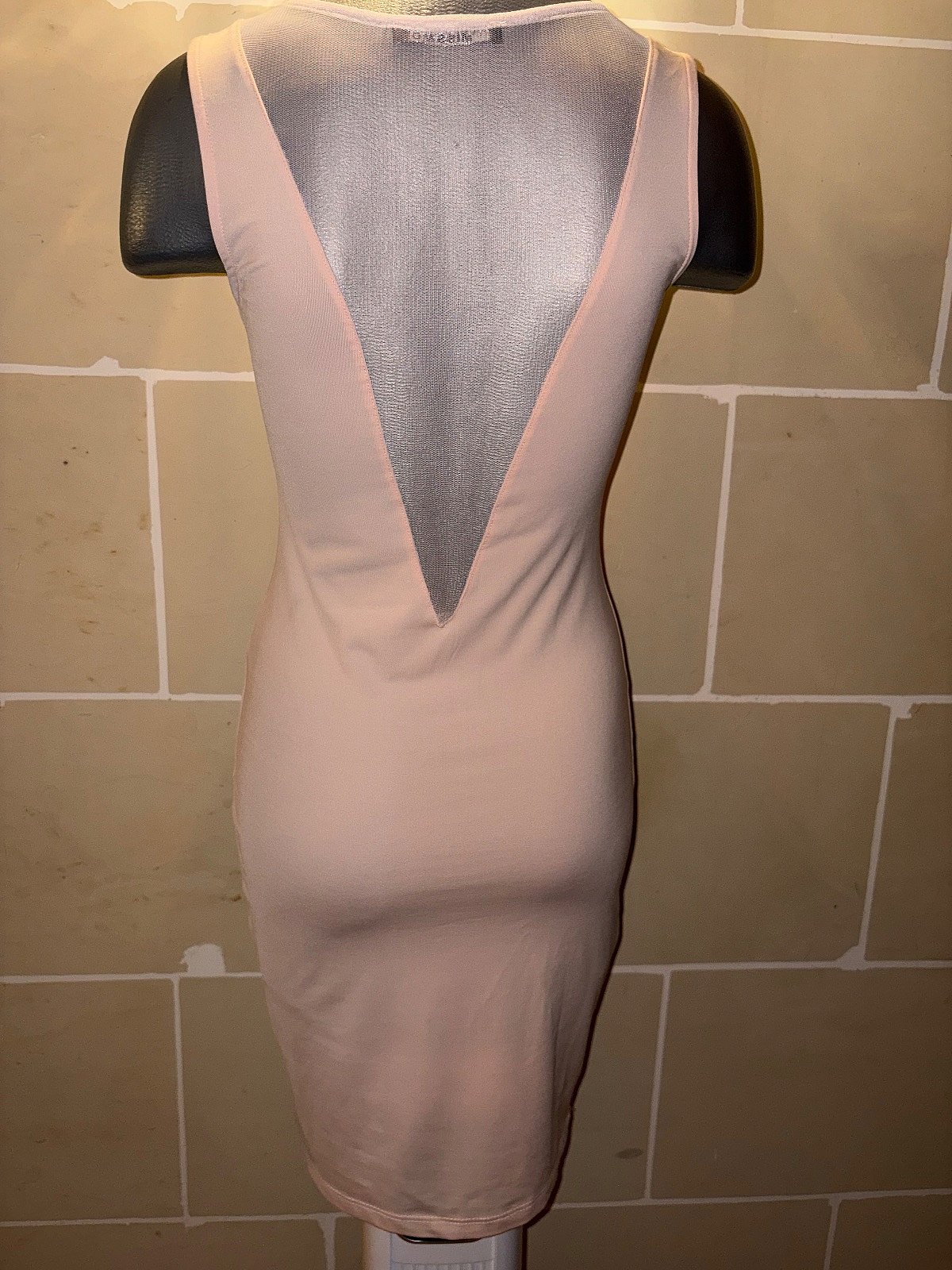 Peach Mesh Plunge Neckline Dress Size M, photo 5