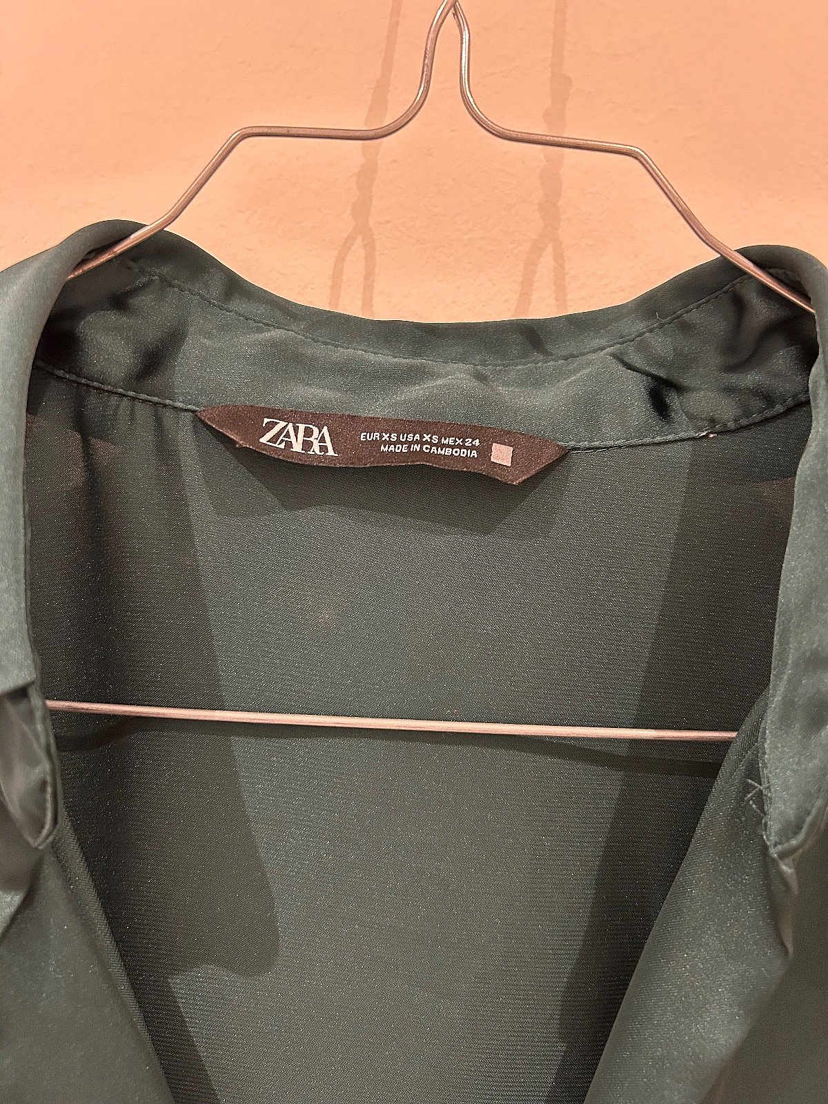 Zara Emerald Green Satin Button Shirt, photo 5