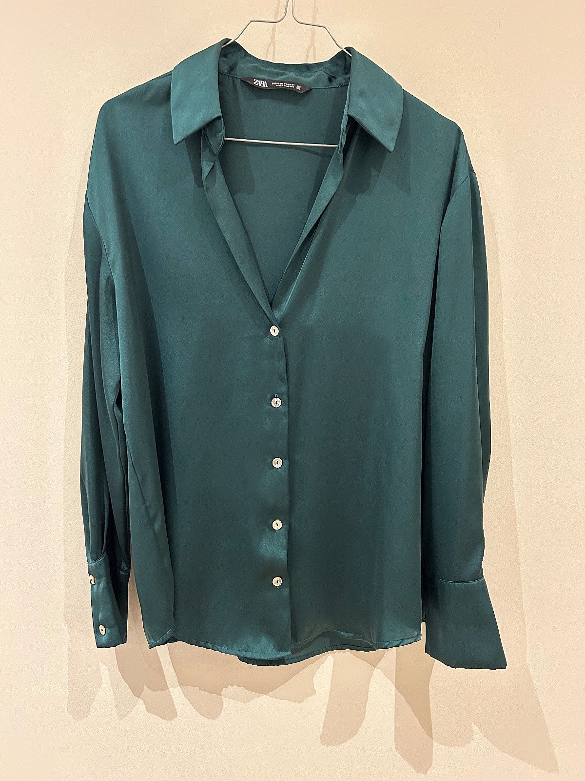 Zara Emerald Green Satin Button Shirt, photo 2