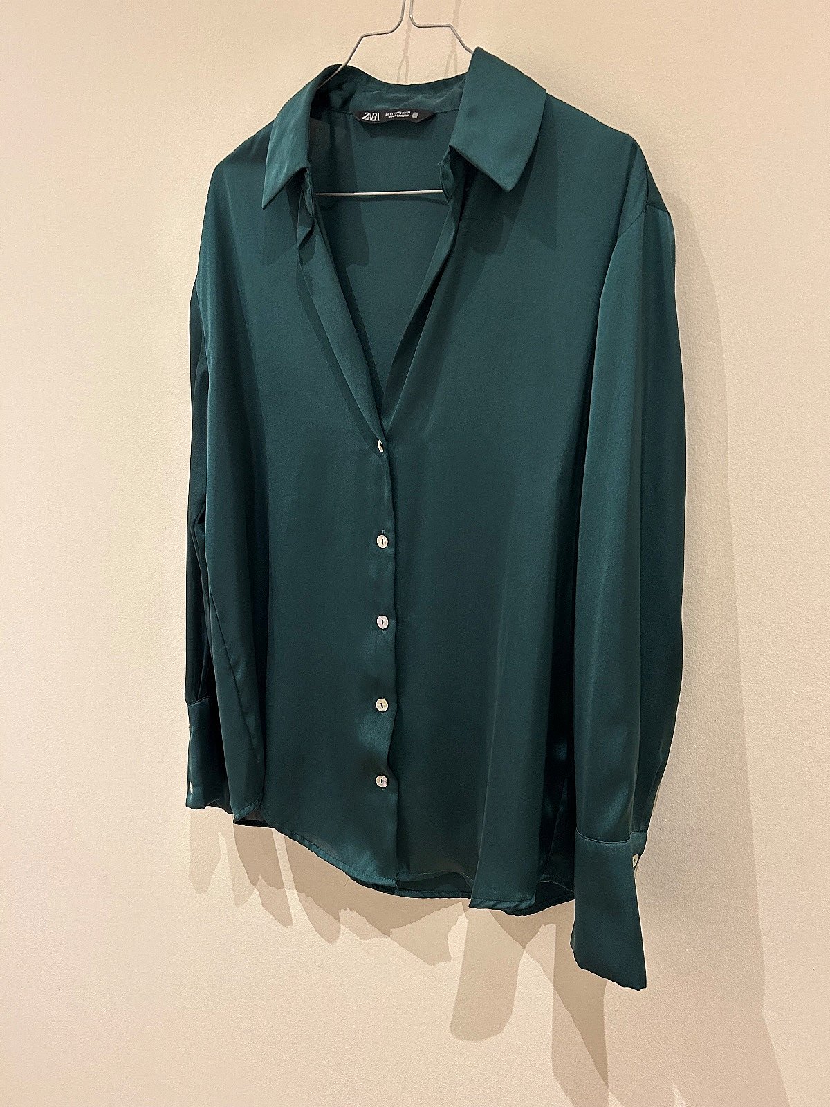 Zara Emerald Green Satin Button Shirt, photo 4