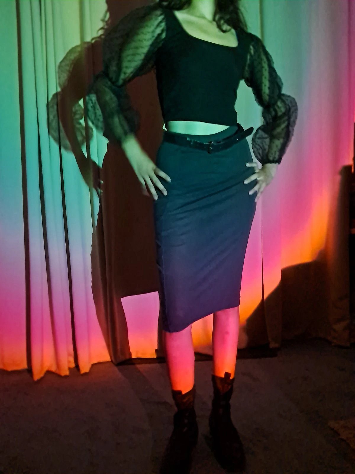 New Look Black Ribbed Crop Top with Sheer Swiss Dot Sleeves, photo 4
