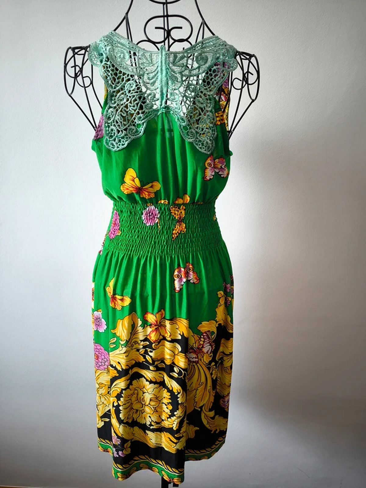 Green floral butterfly print dress, photo 2