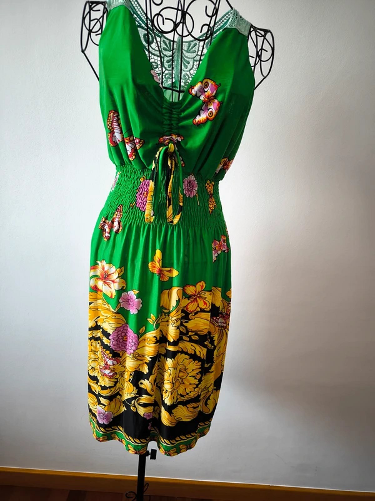 Green floral butterfly print dress, photo 3