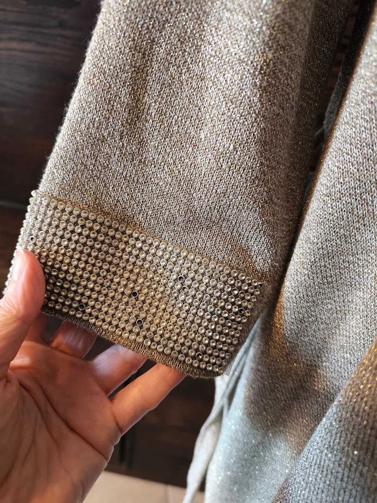 Sparkly metallic draped knit blouse , photo 5