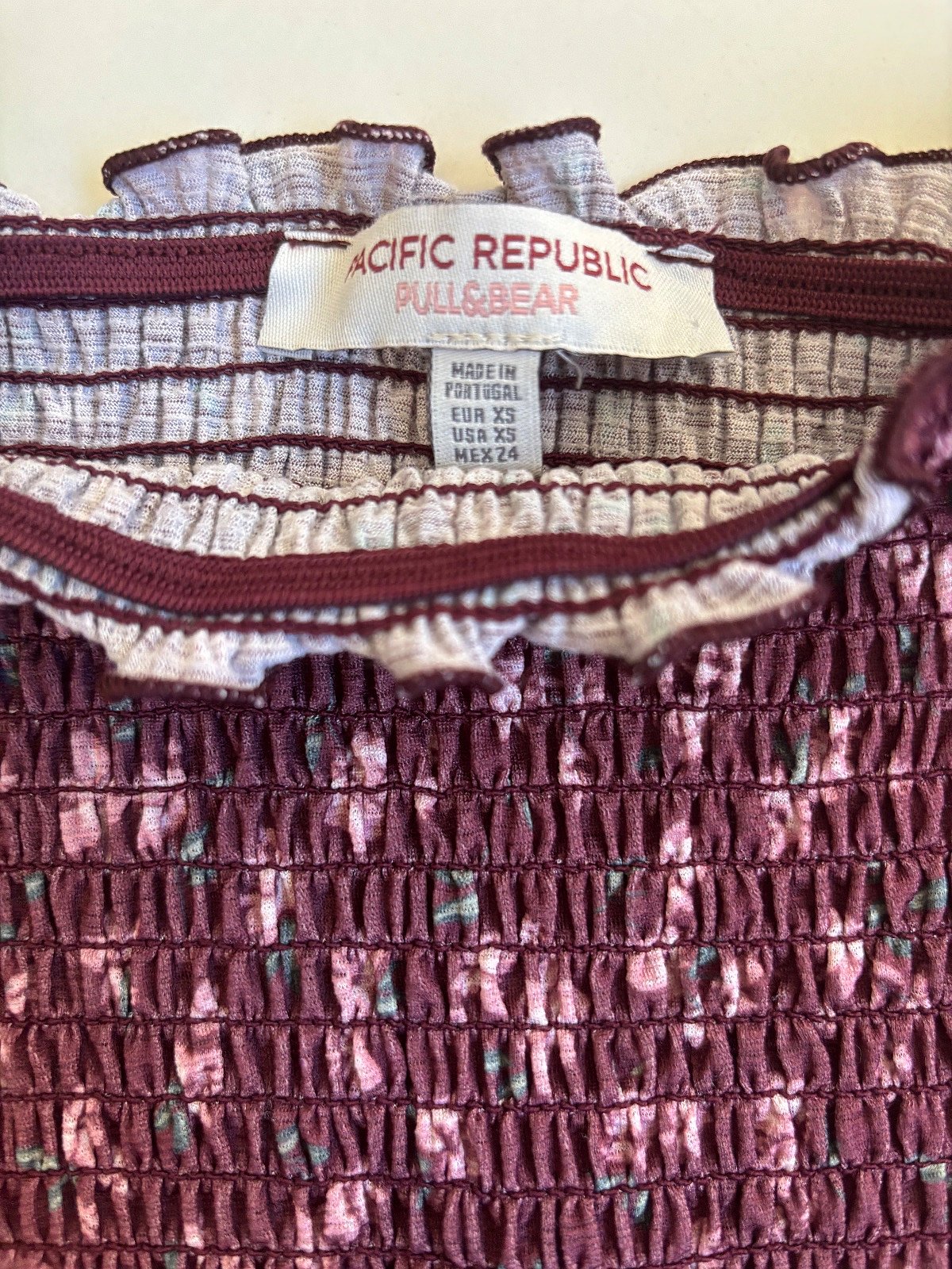 Burgundy Smocked Bardot Top, photo 3