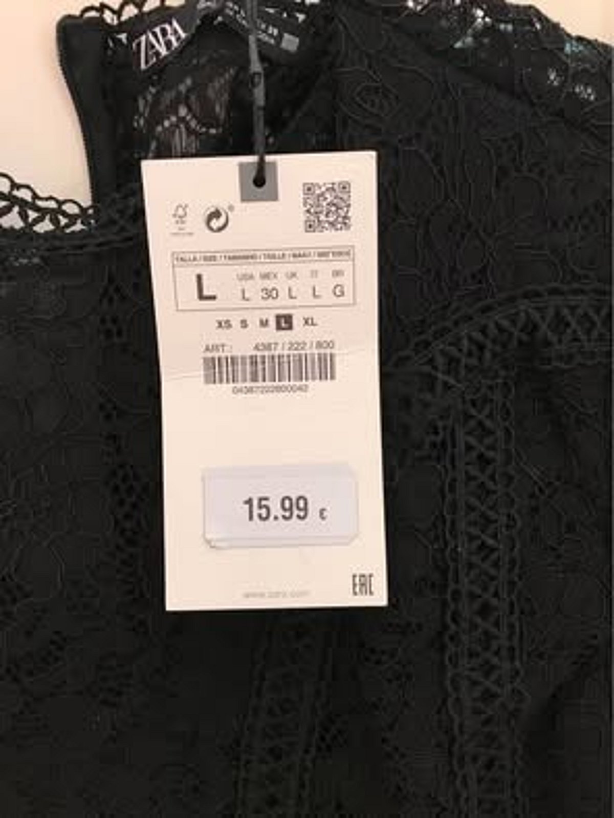 Top nero a maniche lunghe in pizzo di Zara, foto 4