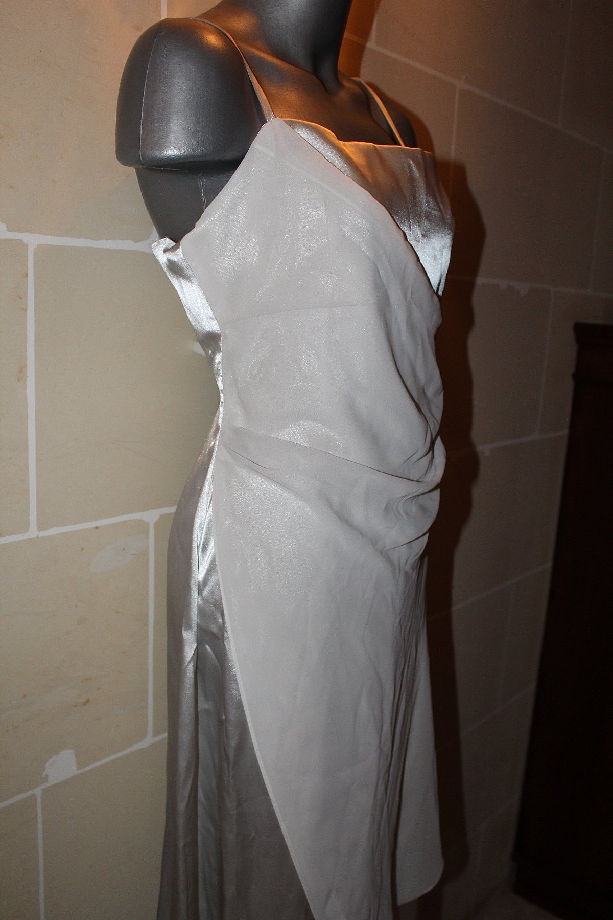 Silver Satin Evening Dress EU 44, photo 4