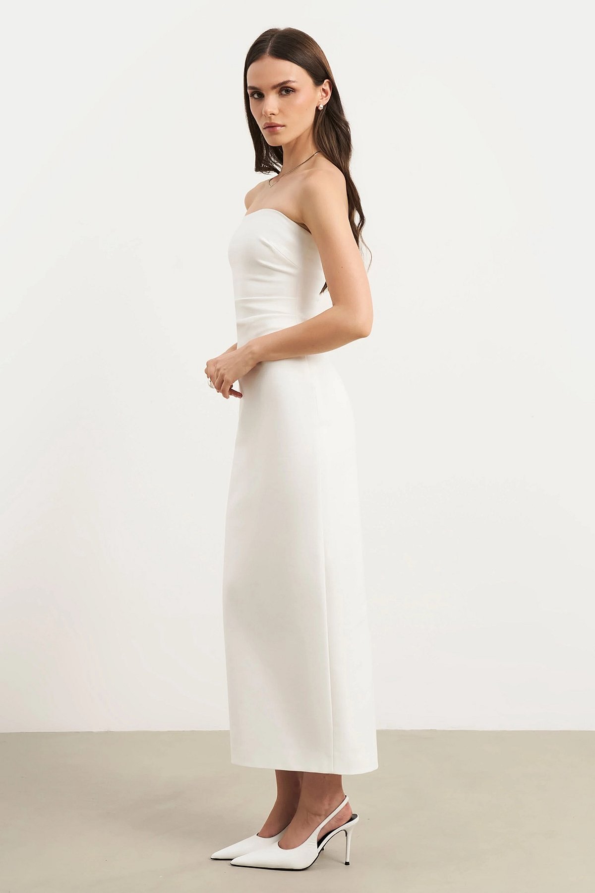 BOA White Strapless Midi Dress with side zip (S), photo 2