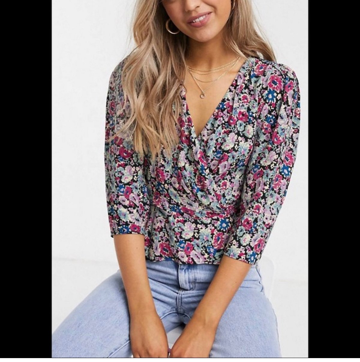 Floral Wrap V-Neck Top, photo 2