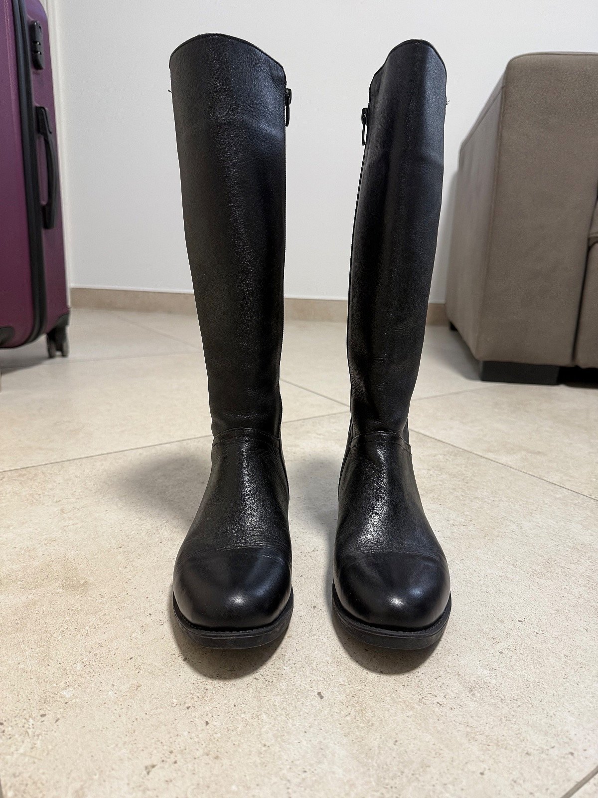 Classic black real leather knee boots, photo 2