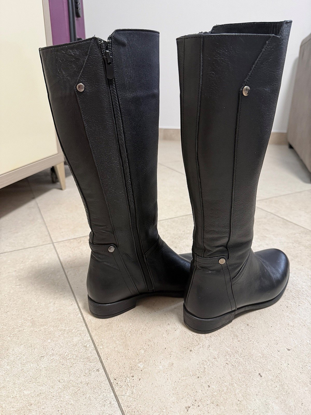 Classic black real leather knee boots, photo 3