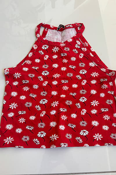 Red Daisy Print Halter Top by Pimkie — pre-loved on Thrifted.mt