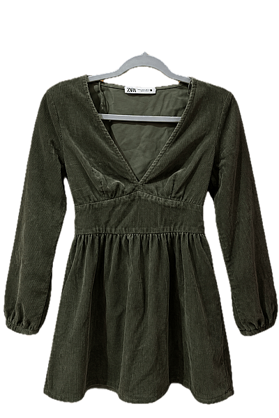 Green Corduroy Mini Dress by Zara — pre-loved on Thrifted.mt