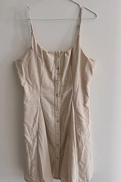 NEW Beige button-front linen-blend dress — pre-loved on Thrifted.mt