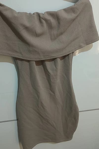 Boohoo Beige Off-Shoulder Mini Dress by Boohoo — pre-loved on Thrifted.mt