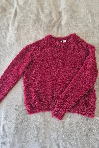 Fluffy Burgundy Knit Sweater by H&M — pre-loved on Thrifted.mt
