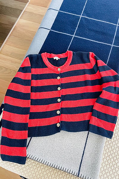 An’ge striped button-up knit cardigan by An'ge — pre-loved on Thrifted.mt