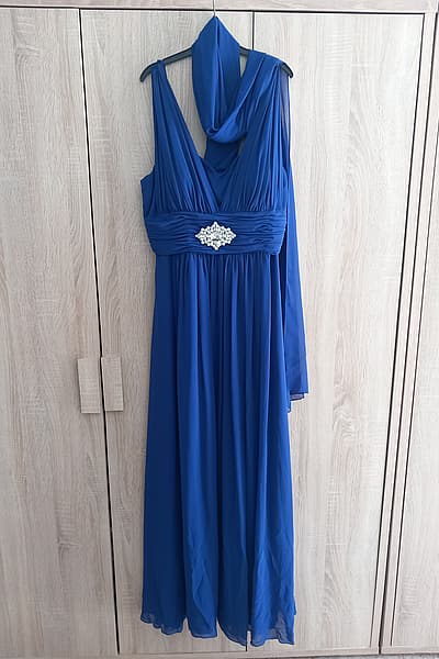Blue Embellished Maxi Evening Dress by Goya London — pre-loved on Thrifted.mt