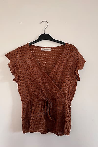 Brown Textured Wrap Top by Promod — pre-loved on Thrifted.mt