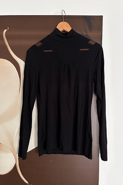 Black Mesh Panel High Neck Top by BODYFLIRT boutique — pre-loved on Thrifted.mt