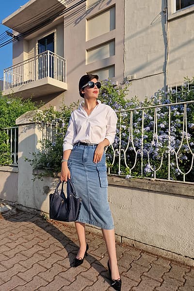 Denim Cargo Midi Skirt by 6IXTY8IGHT — pre-loved on Thrifted.mt