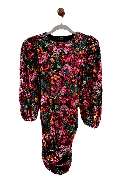 Floral Velvet Puff-Sleeve Dress by Bershka — pre-loved on Thrifted.mt