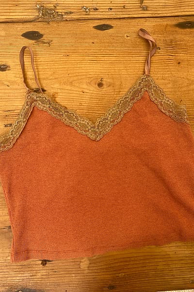 Superdry Orange/Salmon Ribbed Lace Camisol Strap Top by Superdry — pre-loved on Thrifted.mt