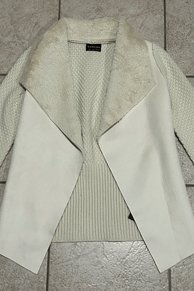 Cream Faux Fur Knit Cardigan by CANDIDA — pre-loved on Thrifted.mt
